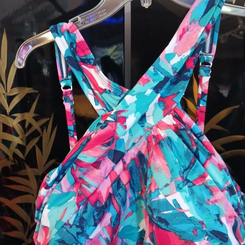 Coastal Blue One Piece Swimsuit 2X 20W-22W Abstract